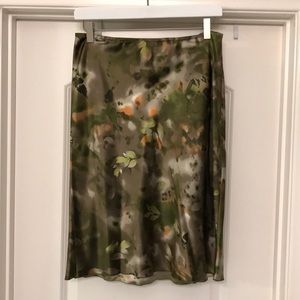 Green and peach silk midi skirt